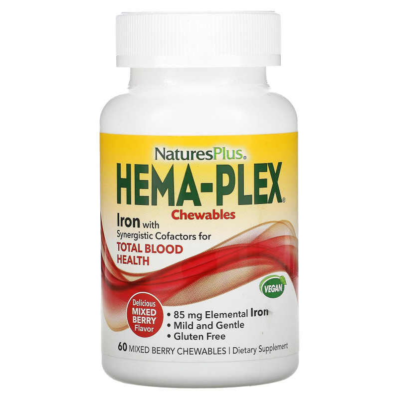 Nature's Plus, Hema-Plex, ягодное ассорти, 60 жевательных пастилок