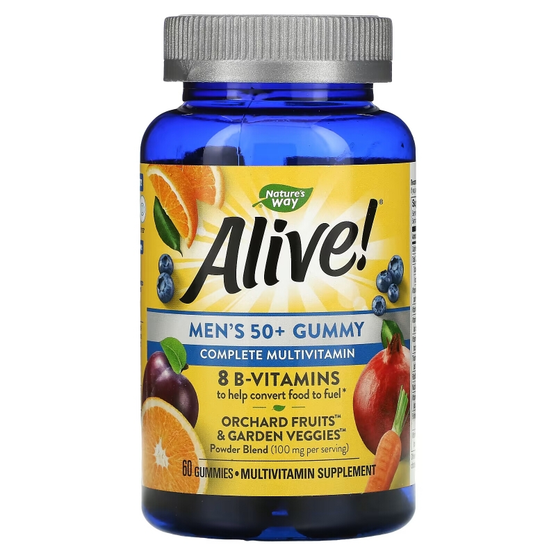 Nature's Way, Alive! Men's 50+ Gummy Complete Multivitamin, Fruit Flavors, 60 Gummies