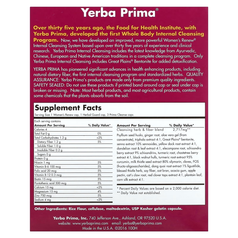 Yerba Prima, Women's Renew Internal Cleansing, 3 Part Program, 300 Capsules