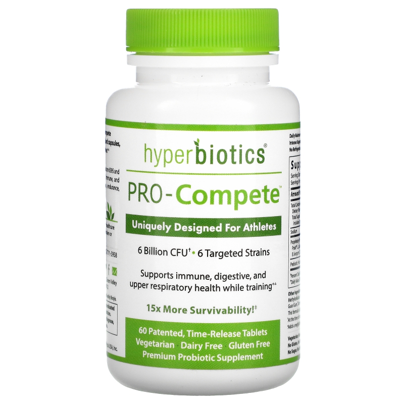 Hyperbiotics, PRO-Compete, Uniquely Designed for Athletes, 6 Billion CFU, 60 Time-Release Tablets