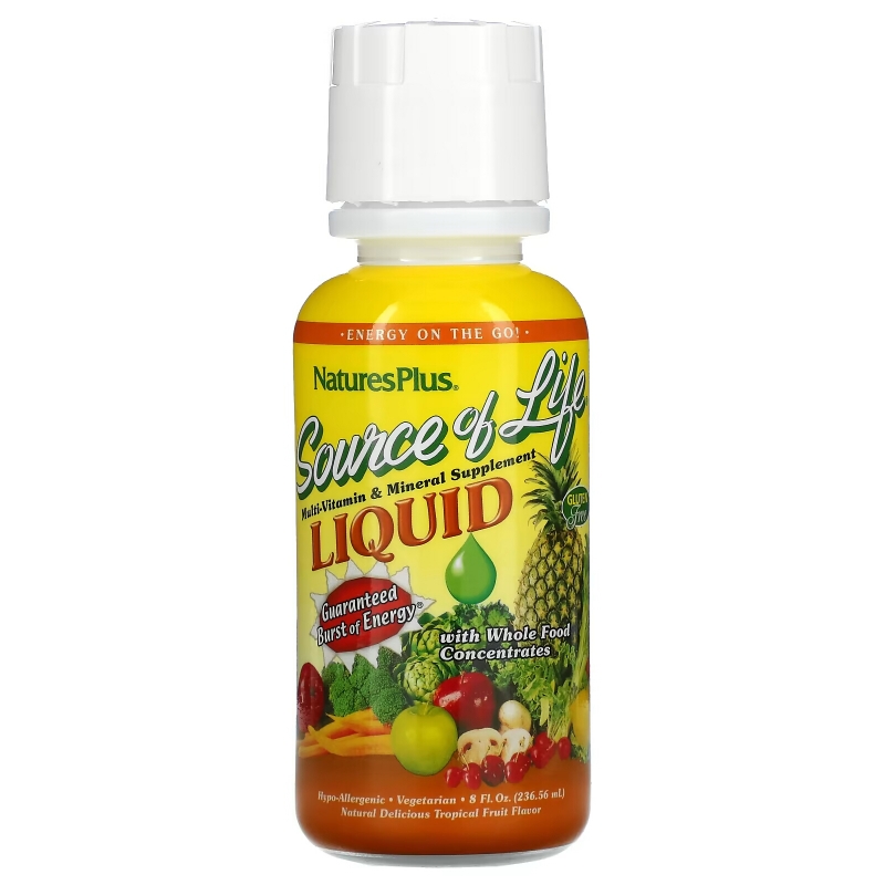 NaturesPlus, Source Of Life, Multi-Vitamin & Mineral Supplement Liquid, Tropical Fruit, 8 fl oz (236.56 ml)